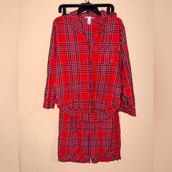 Victoria's Secret Plaid Button Front Shirt With Matching Pants- Size Medium - Picture 2 of 15